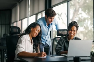 group of busy happy diverse professional business team people working in office using digital tablet
