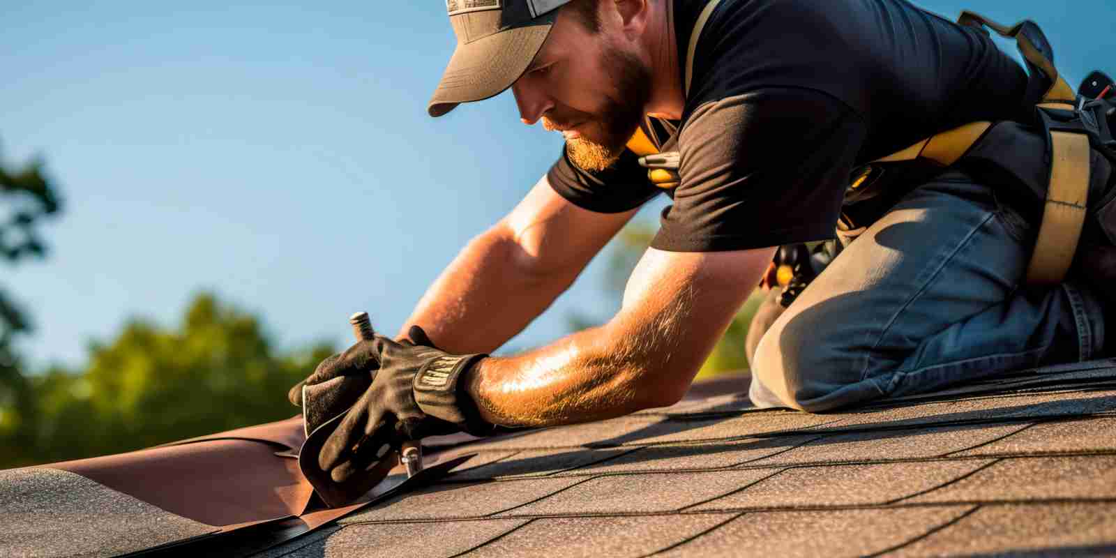 Contractor doing final quality checks alone on a roof during the day